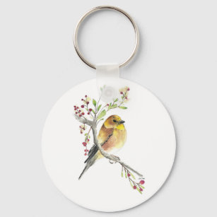 American Goldfinch Bird Watercolor Art Keychain