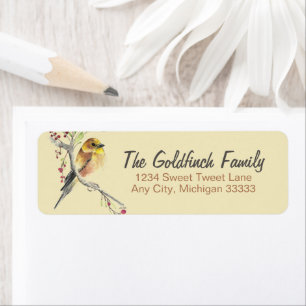 American Goldfinch Bird Watercolor Art Label