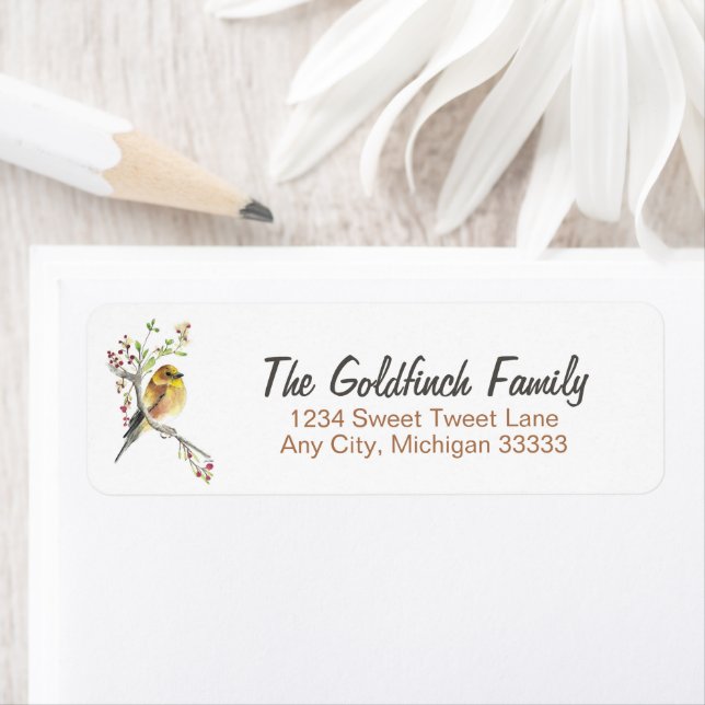 American Goldfinch Bird Watercolor Art Label (Insitu)