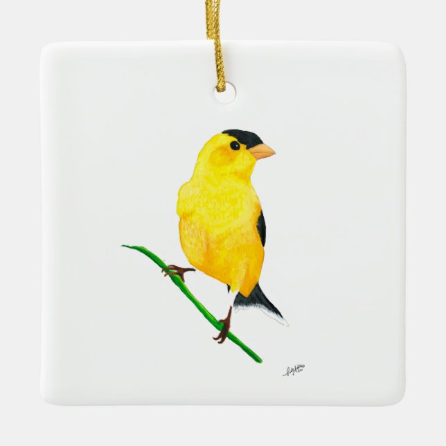 American Goldfinch Ceramic Ornament (Front)