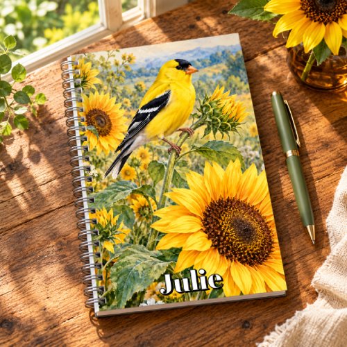 American Goldfinch in a Golden Sunflower Meadow Notebook