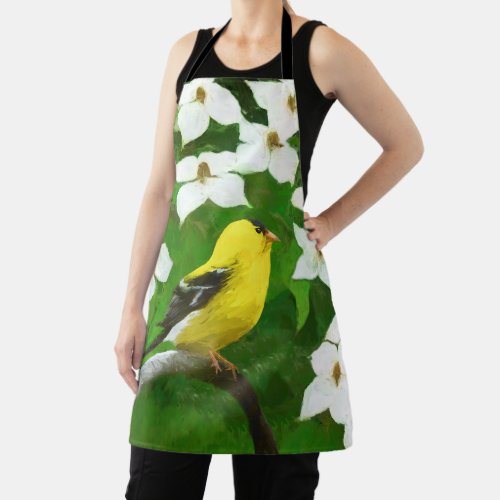 American Goldfinch in Winter Painting _ Wild Bird  Apron