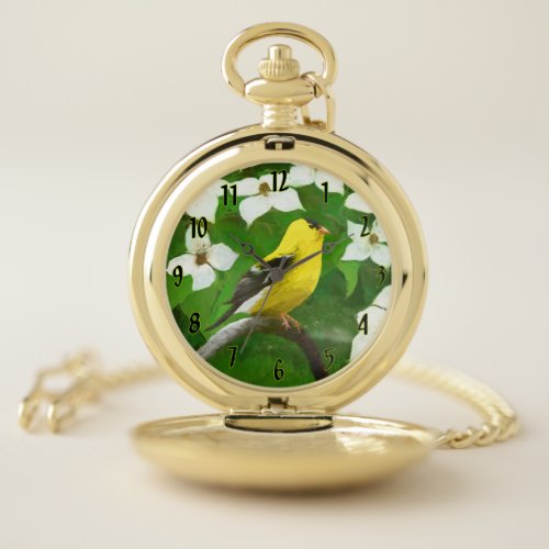 American Goldfinch in Winter Painting _ Wild Bird  Pocket Watch