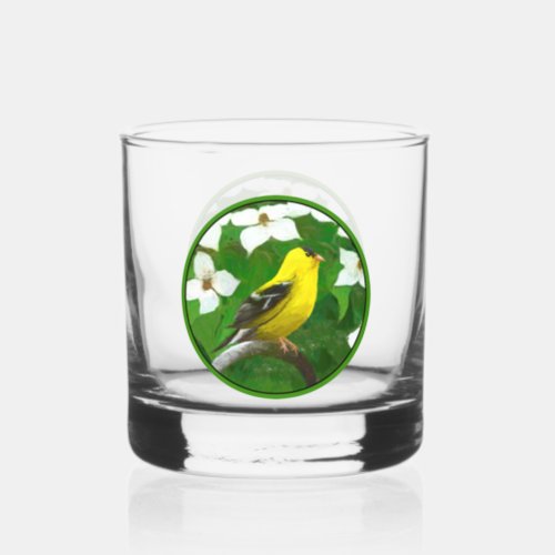American Goldfinch in Winter Painting _ Wild Bird  Whiskey Glass