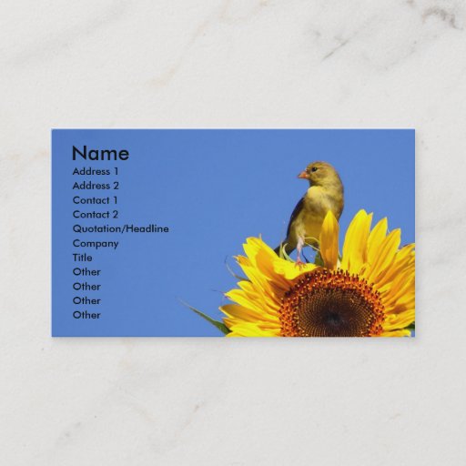 Customizable American Goldfinch on Sunflower Business Card Templates