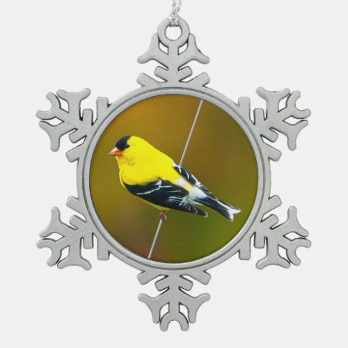 American Goldfinch _ Original Photograph Snowflake Pewter Christmas Ornament