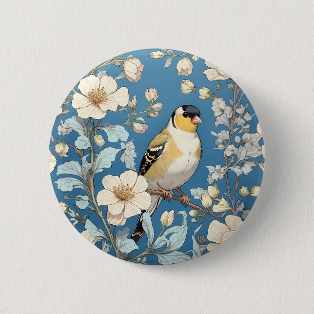 American Goldfinch William Morris Inspired Button (Front)