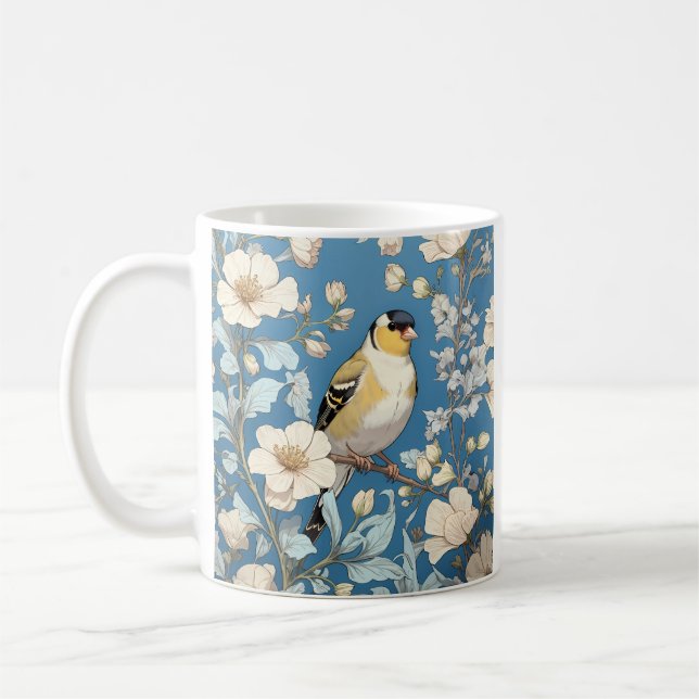 American Goldfinch William Morris Inspired Coffee Mug (Left)