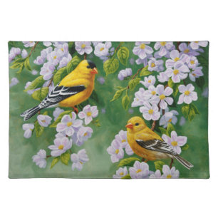 American Goldfinches and Pink Apple Blossoms Cloth Placemat