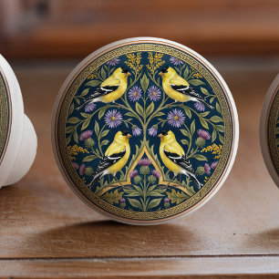 American Goldfinches Bird Ceramic Pull Knob