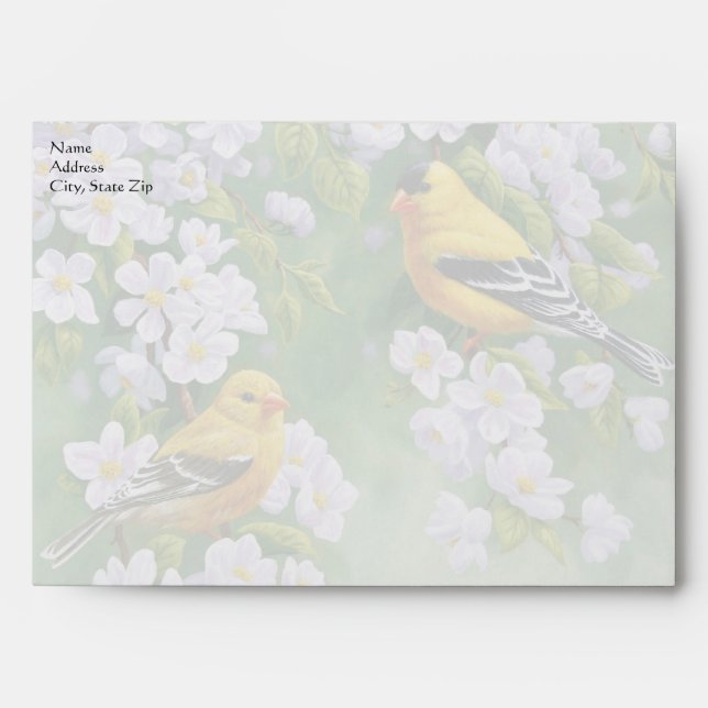 American Goldfinches & Pink Apple Blossoms Envelope (Front)
