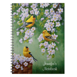 American Goldfinches & Pink Apple Blossoms Notebook