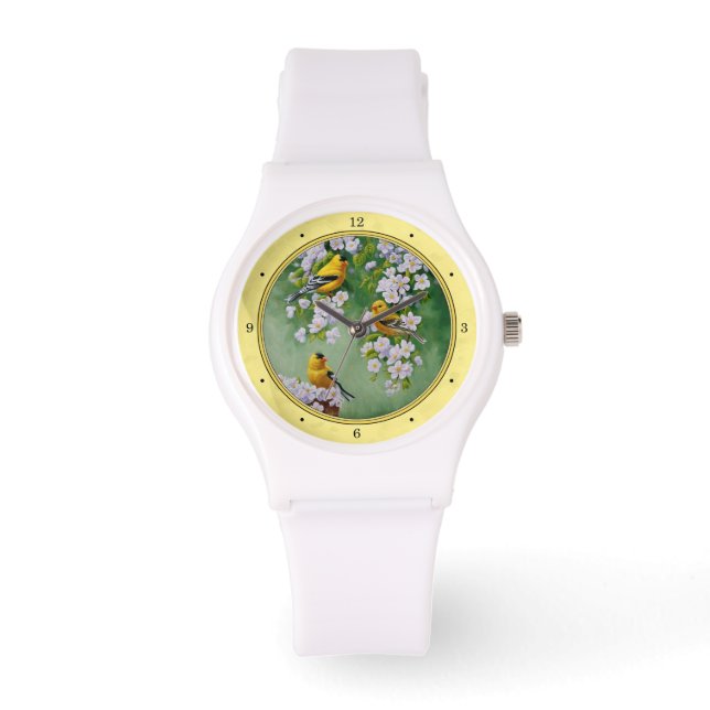 American Goldfinches & Pink Apple Blossoms Watch (Front)