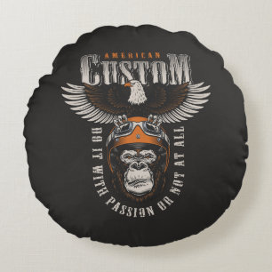 American Gorilla Motorcycle Vintage Biker Eagle Round Pillow