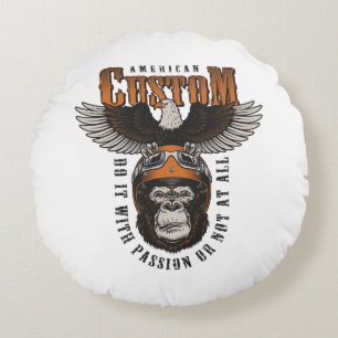 American Gorilla Motorcycle Vintage Biker Eagle Round Pillow