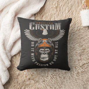 American Gorilla Motorcycle Vintage Biker Eagle Throw Pillow