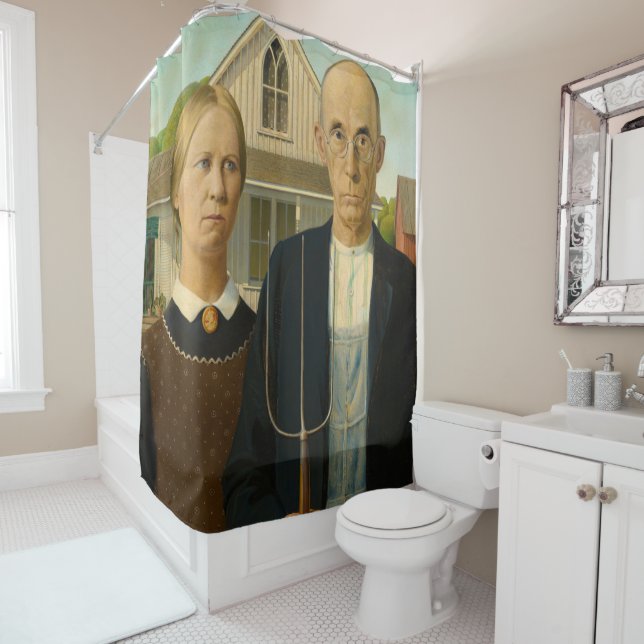 American Gothic, 1930 by Grant Wood Shower Curtain (In Situ)