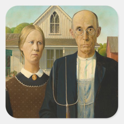 American Gothic 1930 by Grant Wood Square Sticker
