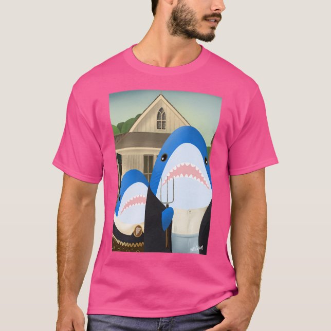 American Gothic Blahajshark Edition T-Shirt (Front)