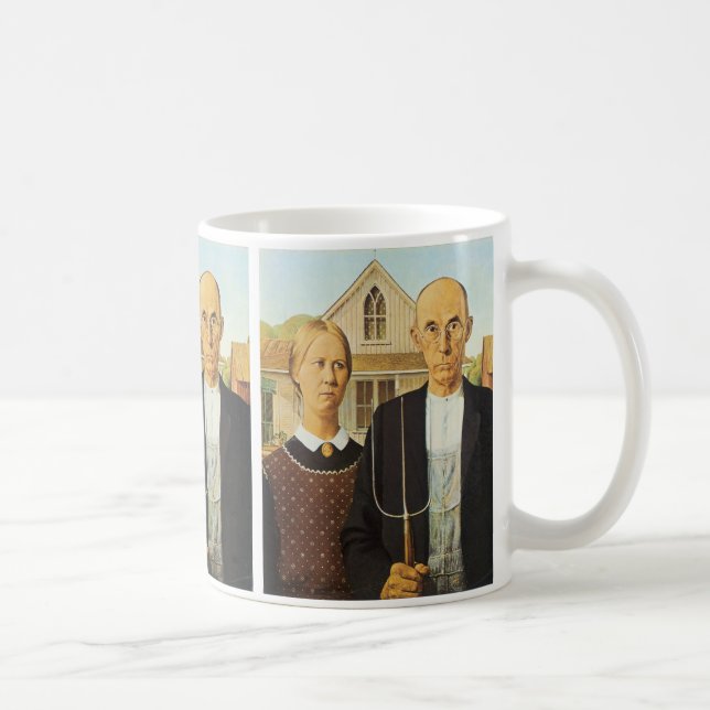 American Gothic by Grant Wood,reproduction art, Coffee Mug (Right)