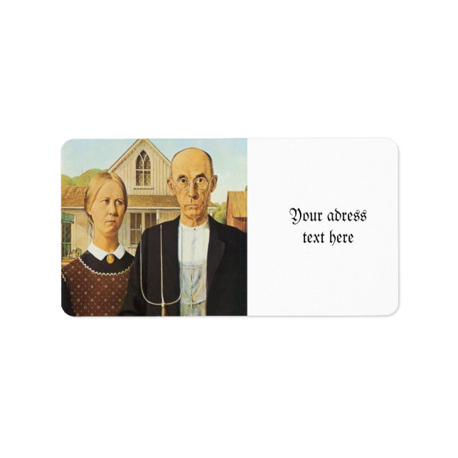 American Gothic by Grant Wood,reproduction art,vin Label (Front)