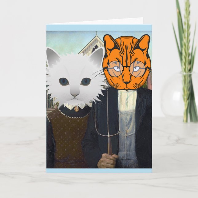 AMERICAN GOTHIC CAT WEDDING CONGRATULATIONS CARDS (Front)