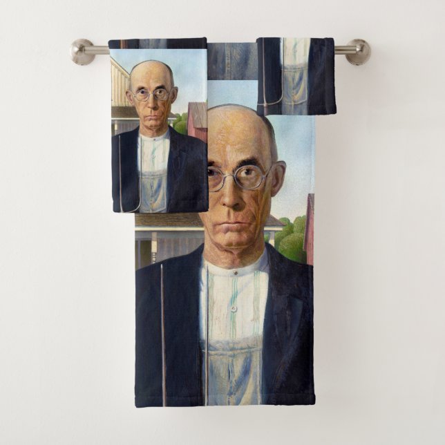 American Gothic Classic Painting Grant Wood Bath Towel Set (Insitu)