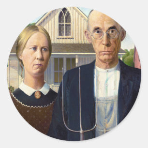 American Gothic Classic Painting Grant Wood Classic Round Sticker