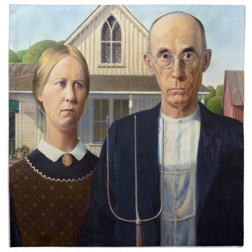 American Gothic Classic Painting Grant Wood Cloth Napkin