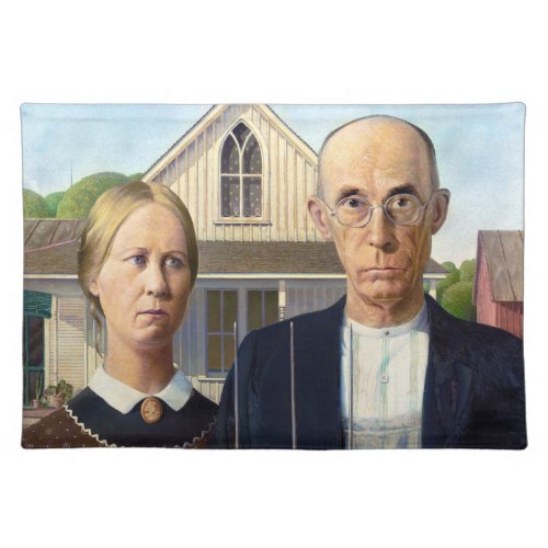 American Gothic Classic Painting Grant Wood Cloth Placemat