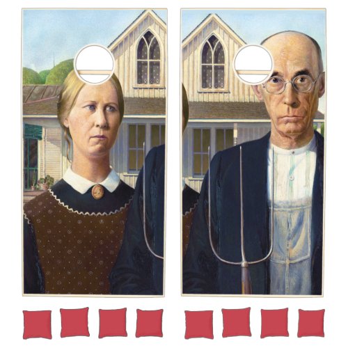 American Gothic Classic Painting Grant Wood Cornhole Set