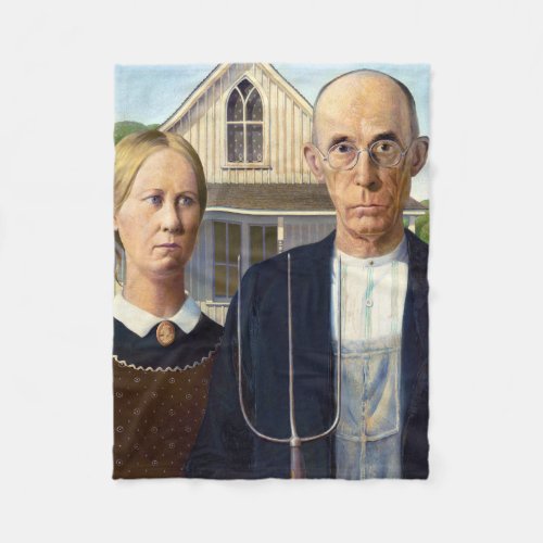 American Gothic Classic Painting Grant Wood Fleece Blanket