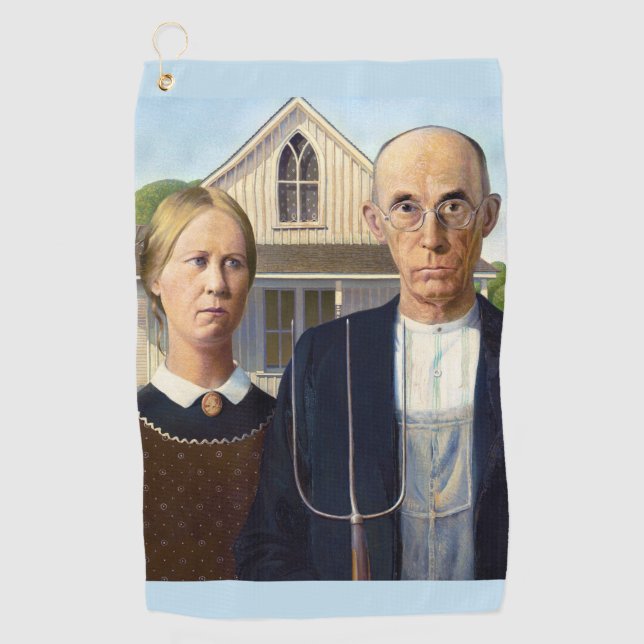 American Gothic Classic Painting Grant Wood Golf Towel (Front)