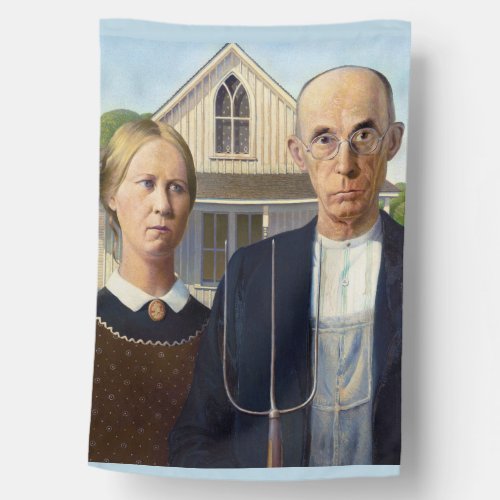 American Gothic Classic Painting Grant Wood House Flag