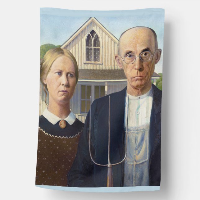 American Gothic Classic Painting Grant Wood House Flag (Front)
