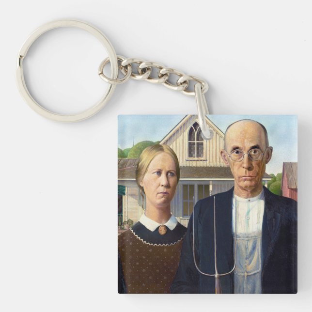 American Gothic Classic Painting Grant Wood Keychain (Front)