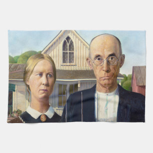 American Gothic Classic Painting Grant Wood Kitchen Towel