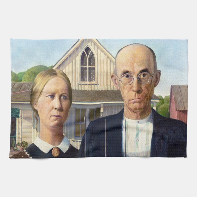 American Gothic Classic Painting Grant Wood Kitchen Towel (Horizontal)