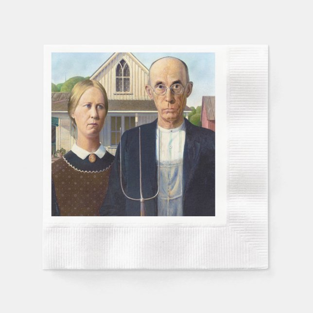 American Gothic Classic Painting Grant Wood Napkins (Front)