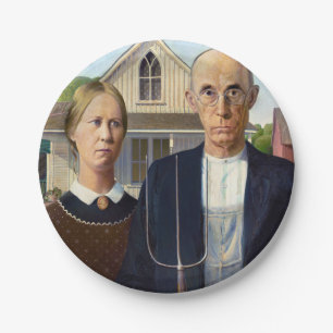 American Gothic Classic Painting Grant Wood Paper Plates