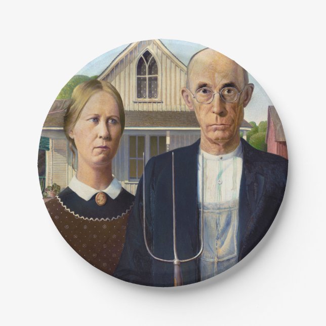 American Gothic Classic Painting Grant Wood Paper Plates (Front)