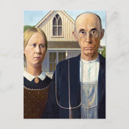 American Gothic Classic Painting Grant Wood Postcard