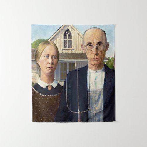 American Gothic Classic Painting Grant Wood Tapestry