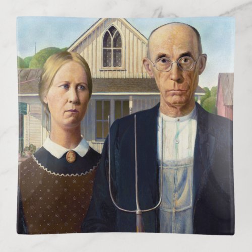 American Gothic Classic Painting Grant Wood Trinket Tray