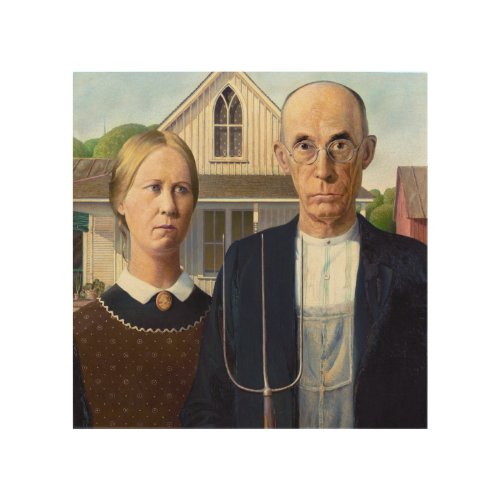 American Gothic Classic Painting Grant Wood Wood Wall Art