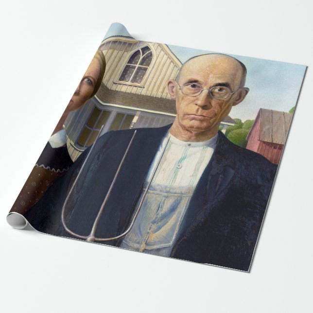 American Gothic Classic Painting Grant Wood Wrapping Paper (Unrolled)
