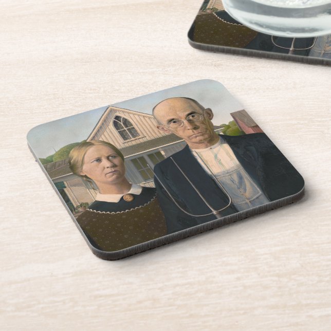 American Gothic: Country Life Poor Rural Farmer Beverage Coaster (Left Side)