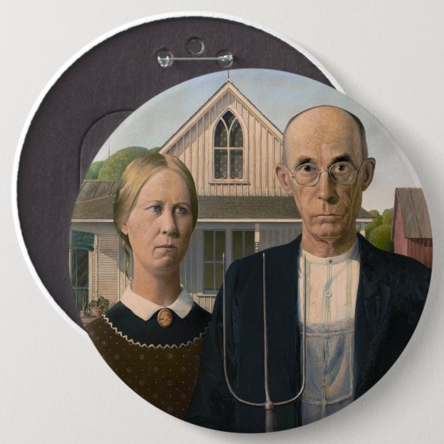 American Gothic: Country Life Poor Rural Farmer Button (Front & Back)