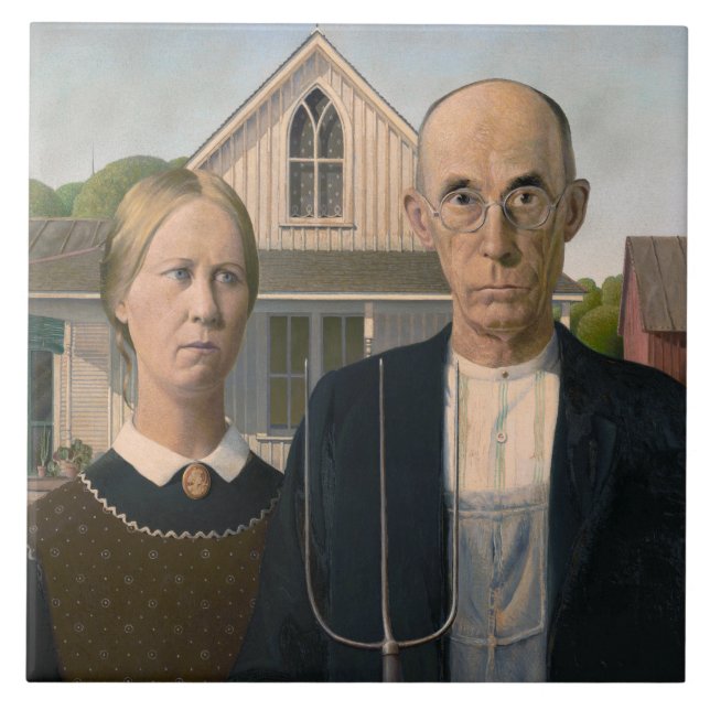 American Gothic: Country Life Poor Rural Farmer Ceramic Tile (Front)