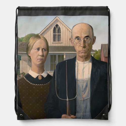 American Gothic Country Life Poor Rural Farmer Drawstring Bag